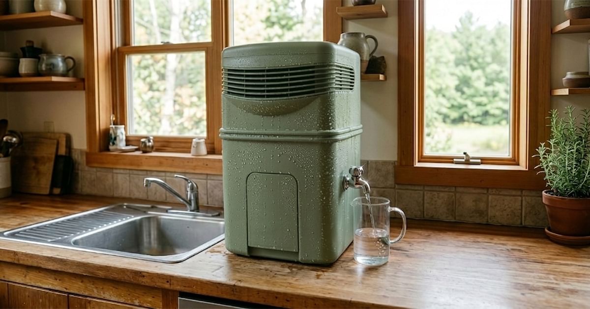 Atmospheric water generator device producing clean drinking water from air humidity at home